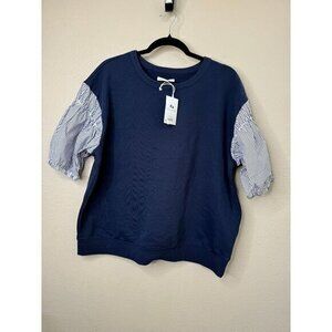 NWT Free Assembly Women's Blue Striped Blouse‎ Size XXL short sleeve round neck